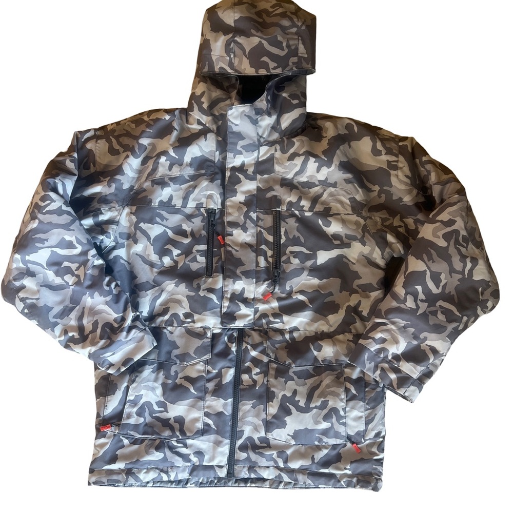 Kids Camouflage Hooded Winter Jacket - Gray Camo